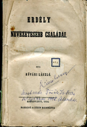 Kvri Lszl - Erdly nevezetesebb csaldai (reprint)