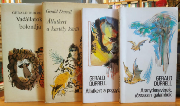 Gerald Durrell - 4 db Gerald Durrell: Aranydenev�rek, r�zsasz�n galambok + �llatkert a poggy�szomban + �llatkert a kast�ly k�r�l + Vad�llatok bolondja