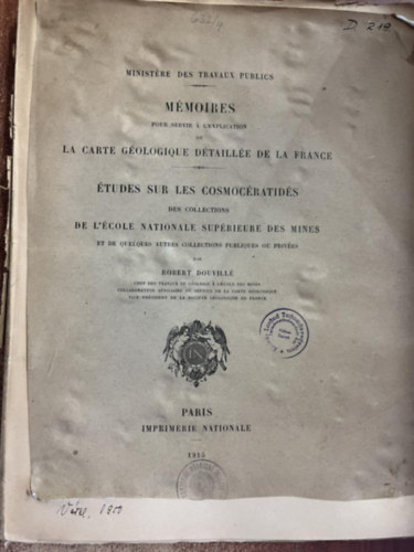 Robbert Douvill - La carte geologique detailelee de la frane 1915 -Franciaorszg rszletes geolgiai trkpe