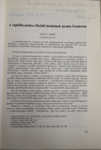 Szűcs Judit (szerk.) - A táplálkozáshoz fűződő hiedelmek nyoma Szentesen - Különlenyomat - Dedikált