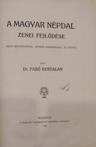Dr. Fab Bertalan - A magyar npdal zenei fejldse
