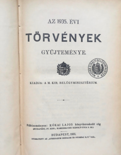 Kkai Lajos - Az 1935. vi trvnyek gyjtemnye