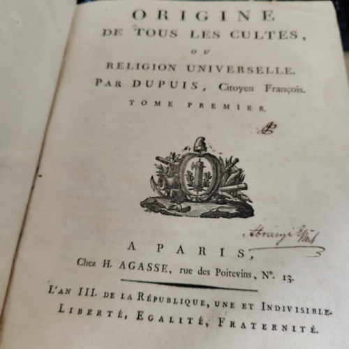 Origine de tous les cultes, ou Religion universelle. Tome 1-2 (Minden kultusz vagy az egyetemes vallás eredete 1-2)