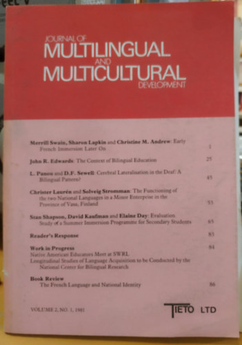 M. Swain - Journal Multilingual and Multicultural Development Volume 2, No. 1, 1981 (Tieto LTD)