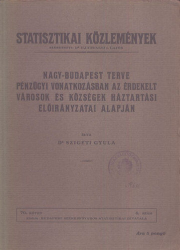 Dr. Szigeti Gyula - Nagy-Budapest terve pnzgyi vonatkozsban az rdekelt vrosok s kzsgek hztartsi elirnyzatai alapjn (Statisztikai kzlemnyek 70. ktet, 4. szm)