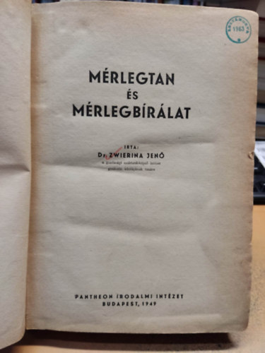 Zwierina Jenő - Mérlegtan és mérlegbírálat