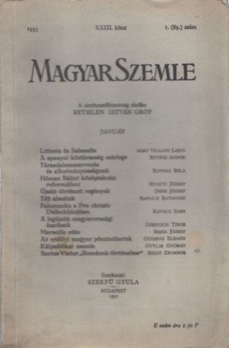 Magyar szemle 1935 janur XXIII. ktet 1. (89.) szm