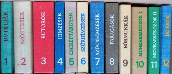 Gecsei Lajos (szerk) - B�k�s megye n�prajza 1-12. k�tet (minik�nyv, teljes sorozat): But�li�k + Sz�ttesek + B�torok + H�mz�sek + Cser�pt�rgyak + Sz�rh�mz�sek + Sz�csh�mz�sek + Farag�sok + B�rmunk�k + Munkaeszk�z�k I-II. + J�t�kok