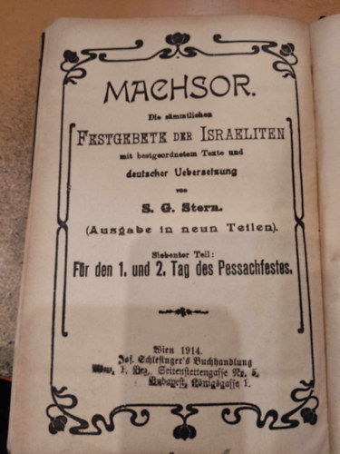 S. G.  Stern (szerk.) - Machsor: Die smmtlichen Festgebete der Israeliten (nmet-hber) - Hetedik rsz: Pszah 1. s 2. napjra