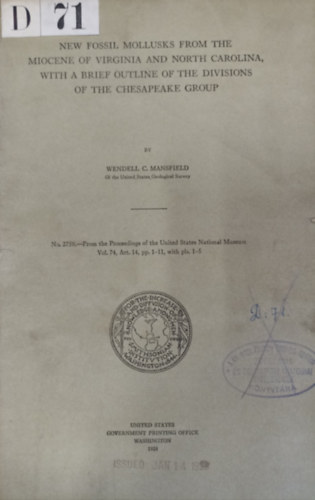 Wendell C. Mansfield - New Fossil Mollusks from the Miocene of Virginia and North Carolina