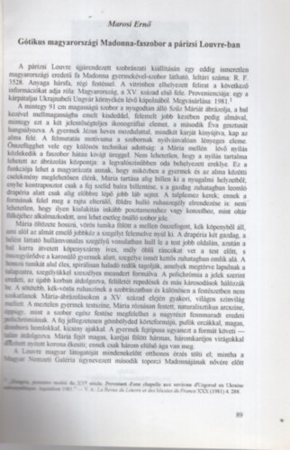 Marosi Ern - Gtikus magyarorszgi Madonna--faszobor a prizsi Louvre-ban- Klnlenyomat