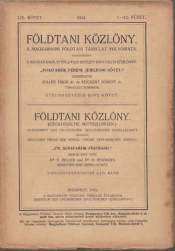 Reichert Rbert s Zeller Tibor - Fldtani Kzlny 1924/1-12. (Teljes vfolyam)