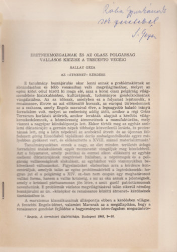 Sallay Gza - Eretnekmozgalmak s az olasz comunlis polgrsg vallsos krzise a Trecento vgig. (A Budapesti Etvs Lrnd Tudomnyegyetem Olasz Tanszknek kiadvnyai 2.)