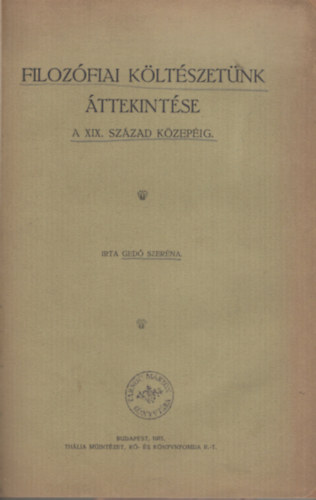 filozfiai kltszetnk ttekintse a XIX. szzad kzepig