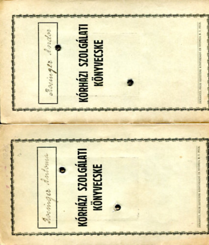 Nincs - K�rh�zi szolg�lati k�nyvecske (2 db)