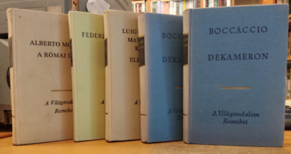 Federico De Roberto, Luigi Pirandello, Alberto Moravia Boccaccio - 5 db olasz klasszikus: A r�mai l�ny; �br�nd; Dekameron I-II.; Mattia Pascal k�t �lete (Elbesz�l�sek)