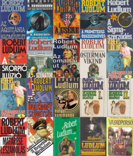 Robert Ludlum - 18 db Robert Ludlum krimi (20 k�tetben):  Triszt�n �rul�sa + A Bancroft-strat�gia +  A csere + Az Osterman v�kend  + Az omahai �t + H�lgykommand� + A Holcroft sz�vets�g + Az Aquit�nia-hadm�velet + A Prom�teusz-�sszeesk�v�s + A szen�