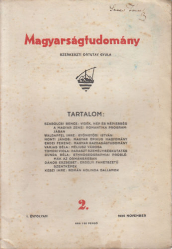 Ortutay Gyula  (szerk.) - Magyarsgtudomny 1935. november (I. vfolyam, 2. szm)