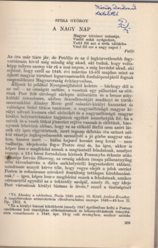 Spira György - A nagy nap - Dedikált - Különlenyomat