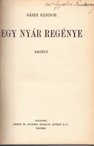 S�sdi S�ndor - Egy ny�r reg�nye
