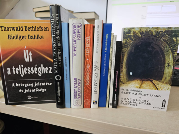 Thorwald-Dahlke, R�diger, Kurt Seligmann, Kir�ly Lajos, Kr�dy Gyula, Majth�nyi Gy�rgy, Meg Blackburn Losey, Thorwald Dethlefsen, V�ghidi Ferenc, A.C. Bhaktivedanta Swami Prabh, R.A. Dethlefsen - 11db ezoterika, K�NYVMENT� AJ�NLAT: �t a teljess�ghez+ M�gia �s okkultizmus az eur�pai gondolkod�sban+ Medit�ci�k+ �lmosk�nyv+ A k�z besz�l+ A ma gyermekei+ A sors mint es�ly+ Nostradamus �lete �s j�vend�l�sei+ A t�k�letes j�g