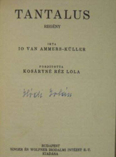 Io Van Ammers-Kller - Tantalus - Klfldi regnyek 23.