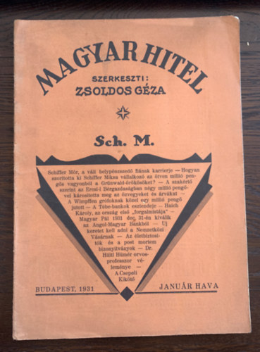 Zsoldos Gza - Magyar hitel - Budapest, 1931 Janur hava