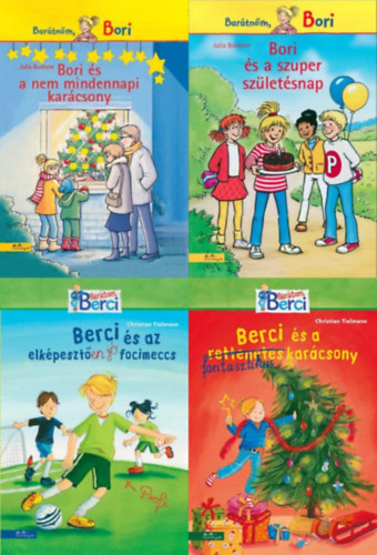 Julia Boehme Christian Tielmann - 4 db ifjúsági regény a Barátom, Berci és a Barátnőm, Bori sorozatból: Berci és a fantasztikus karácsony + Berci és az elképesztően jó focimeccs + Bori és a nem mindennapi karácsony + Bori és a szuper születésnap