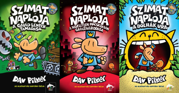 Dav Pilkey - 3 db mesekönyv a Szimat naplója sorozatból: Szimat naplója - A galád lények támadása + Szimat naplója - A neveletlen macskaklón garázdálkodása + Szimat naplója - A bolhák ura (a Szimat naplója sorozat 2., 3. és 5. része)