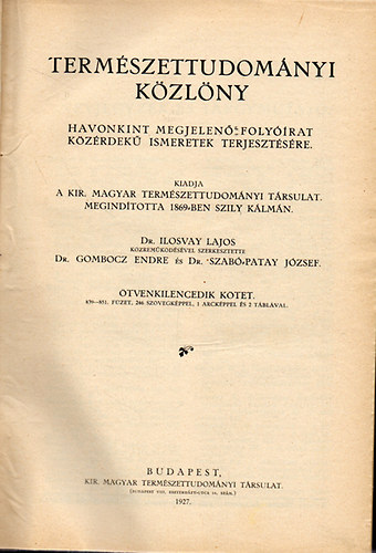Ilosvay-Gombocz-Szab-Patay - Termszettudomnyi kzlny 1927