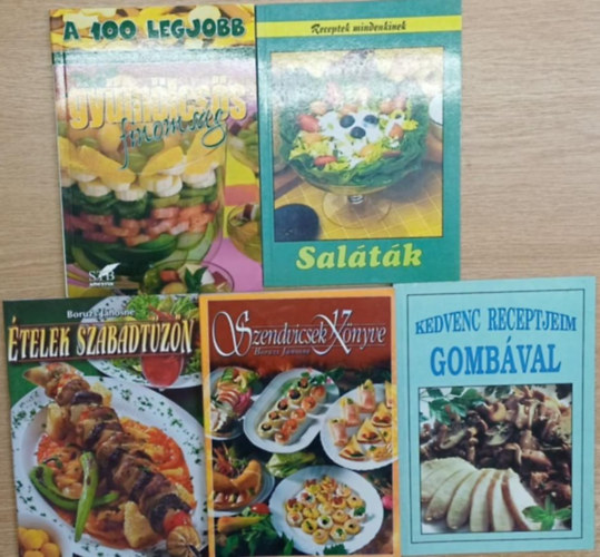 T�bb szerz� - 5 db szak�csk�nyv: A 100 legjobb gy�m�lcs�s finoms�g - Receptek mindenkinek: Sal�t�k - �telek szabadt�z�n - Szendvicsek k�nyve - Kedvenc receptjeim gomb�val