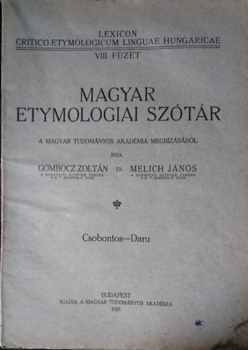 Gombocz Zoltán-Melich János - Magyar etymologiai szótár VIII. füzet