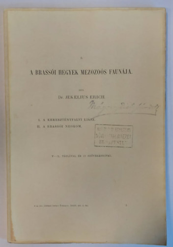 Dr. Jekelius Erich - A Brassi hegyek mezozos faunja