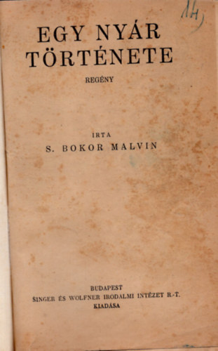 S. Bokor Malvin - Egy ny�r t�rt�nete