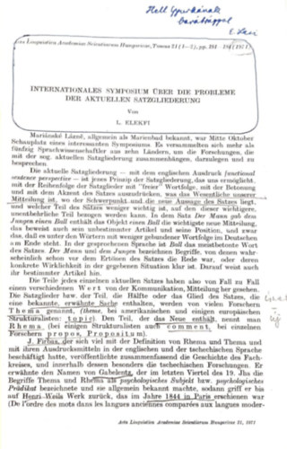 L. Elekfi - Internationales Symposium �ber Die Probleme Der Aktuellen Satzgliederung