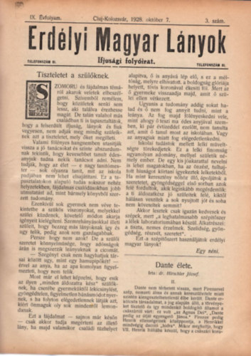 Kende J�nos szerk. - Erd�lyi Magyar L�nyok - Ifj�s�gi foly�irat IX. �vf. 1928. szeptember 23. -1929. j�nius 15. (1-36. sz�m, teljes �vfolyam)