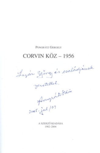 Pongr�tz Gergely - Corvin k�z 1956 -dedik�lt