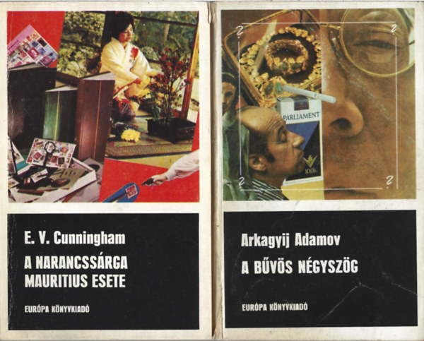 4 db krimi könyv, E. V. Cunningham: A narancssárga mauritus esete, Arkagyij Adamov: A bűvös négyszög, Antonia Fraser: Langyos bűnbánat, Lionel Black:Gyilkosság pár pennyért