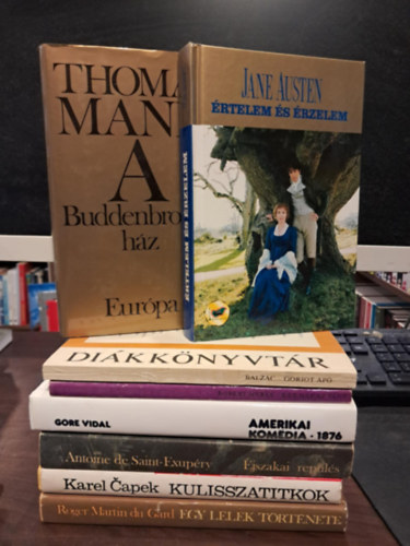 Merle Robert, Gore Vidal, Jane Austen, Thomas Mann, Antoine de Saint-Exup�ry, Karel Capek, Roger Martin Du Gard Balzac - 8 db-os sz�pirodalomi K�NYVMENT� AJ�NLAT: Goriot ap�+K�t nap az �let+Amerikai Kom�dia 1876+�rtelem �s �rzelem+A Buddenbrook h�z+