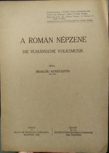 Brailoiu Konstantin - A rom�n n�pzene - Die Rumanische Volksmusik