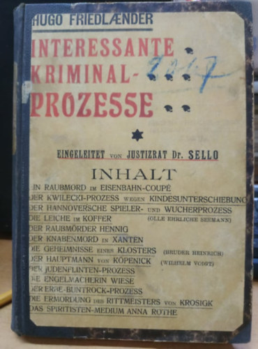 Hugo Friedlaender - Interessante Kriminal-Prozesse (Hermann Barsdorf Verlag)