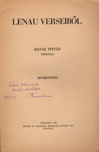 Havas Istv�n  (szerk.) - Lenau verseib�l-dedik�lt
