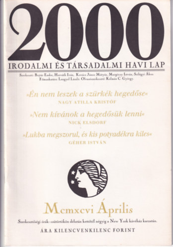 2000 Irodalmi és Társadalmi Havi Lap - 1996. Április