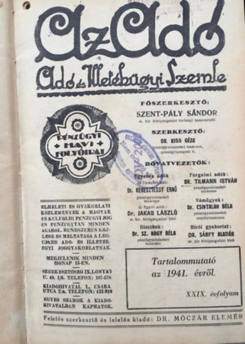 Dr. Dr. Klug Emil Try Zoltn - Az ad - Ad s Illetkgyi Szemle - 1941 (XXIX. vf.)