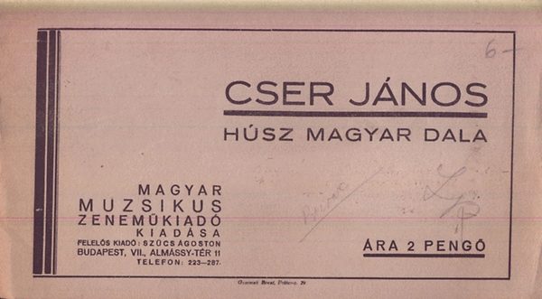 Cser Jnos hsz magyar dala