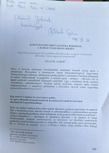 Szlávik Gábor - Könyvégetés, mint cenzúra Rómában a korai császárság idején