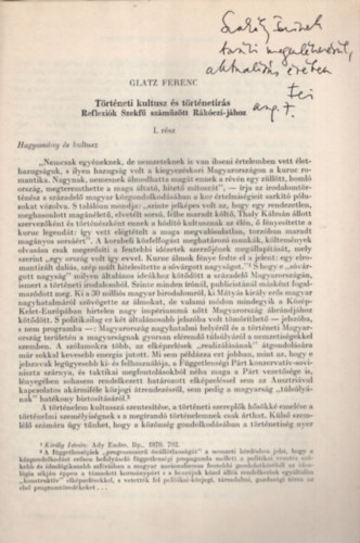 Glatz Ferenc   (szerk.) - T�rt�neti kultusz �s t�rt�net�r�s ( Reflexi�k Szekf� sz�m�z�tt R�k�czij�hoz ) - Dedik�lt- K�l�nlenyomat