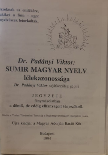 Dr. Padnyi Viktor - Sumir Magyar nyelv llekazonossga