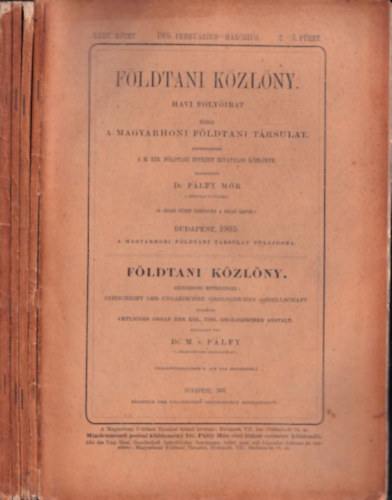 Földtani Közlöny 1905/2-3, 6-7, 8-9, 10-12. (lapszámonként 4 db)
