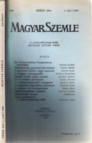 Szekfű Gyula (szerk.) - Magyar szemle 1938. június (XXXIII. kötet, 2.(130.) szám)